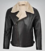 Men’s Dark Brown Biker Shearling Leather Jacket – Asymmetrical Winter Style
