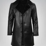 Men’s Black 3/4 Length Genuine Leather Coat with Faux Shearling Lining