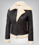 Classic women’s B3 bomber jacket – dark brown genuine lambskin shearling style