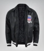 Men’s Black Avirex Leather Bomber Jacket – Vintage American Pilot Style