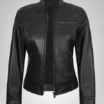 Women’s Black Lambskin Biker Leather Jacket – Tailored Moto Style