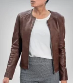 Timeless minimalist women’s leather jacket in genuine lambskin design