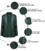 Women’s Classic Green Lambskin Leather Blazer Jacket – Elegant Everyday Style - Image 4