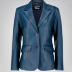 Women’s classic blue lambskin leather blazer jacket – elegant everyday look