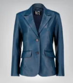 Women’s classic blue lambskin leather blazer jacket – elegant everyday look