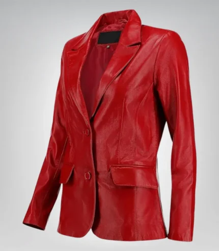 Stylish women’s red leather blazer – genuine lambskin for daily wear