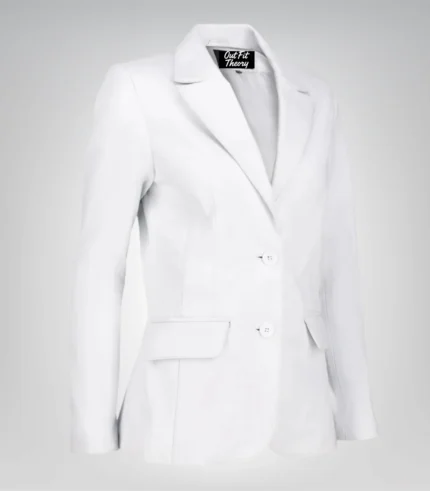 Elegant Women’s White Lambskin Leather Blazer – Timeless Daily Wear