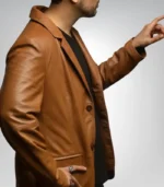 Genuine brown leather blazer for men – lambskin two-button jacket