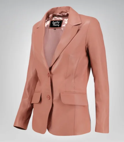 Women’s classic pink lambskin leather blazer jacket – elegant everyday look