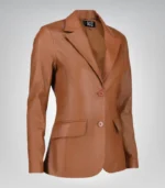 Women’s classic cognac lambskin leather blazer jacket – elegant everyday look