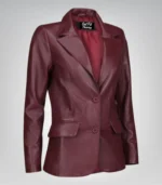 Women’s Classic Burgundy Lambskin Leather Blazer Jacket – Elegant Everyday Style - Image 3