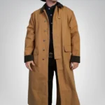 Men’s western cowboy duster coat – brown canvas trench riding jacket