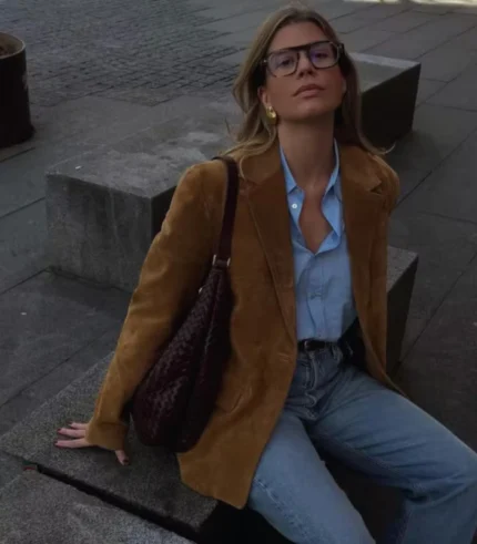 Premium women’s brown suede leather blazer – 80s western style