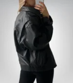 90s Vintage Black Lambskin Leather Bomber Jacket