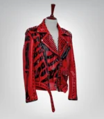 Red and black spiked biker jacket – punk motorcycle leather coat