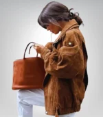 Oversized vintage suede bomber jacket – handmade brown leather coat