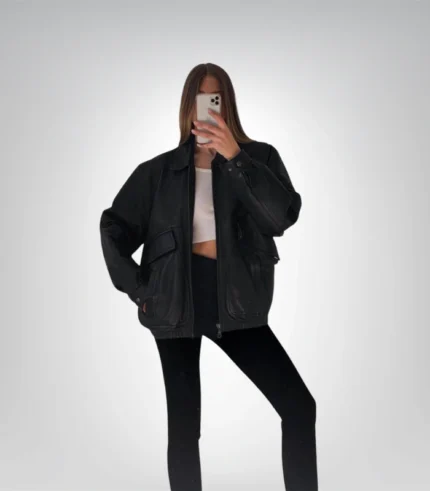 Oversized lambskin bomber jacket – vintage 1980s leather outerwear