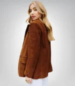 Women’s brown suede coat – vintage western sheepskin blazer style