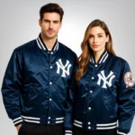 NY Yankees vintage 90s blue satin bomber jacket – varsity style