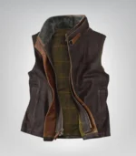 Men’s western cowboy vest – dark brown leather with shearling trim