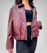 Burgundy Genuine Short Leather Jacket