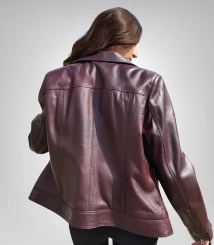 Burgundy leather bomber jacket for women – genuine leather style