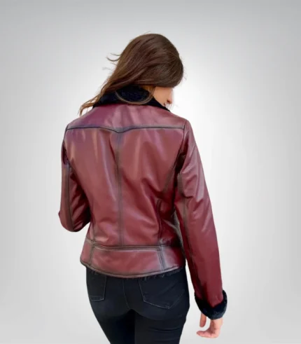Furry burgundy genuine leather jacket – men’s premium outerwear
