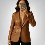 Women’s brown leather blazer – genuine fitted handmade jacket