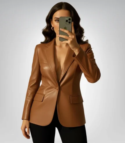 Women’s brown leather blazer – genuine fitted handmade jacket