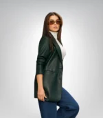 Hip-length women’s blazer – matte faux leather outerwear