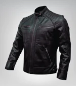 Men’s Diamond Quilted Black Leather Biker Jacket Slim Fit Retro Style