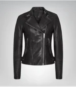 Classic women’s real lambskin leather jacket – elegant black outerwear