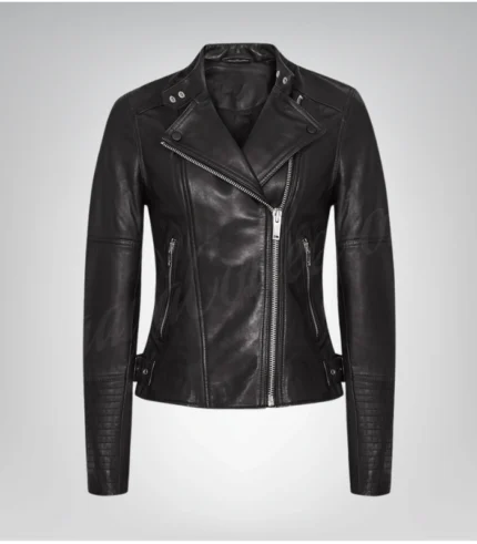 Classic women’s real lambskin leather jacket – elegant black outerwear