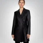 Premium women’s black leather trench coat – long elegant design