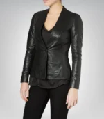 Short black leather blazer for women – street style fashion jacket