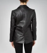 Premium short black leather blazer – women’s street style jacket