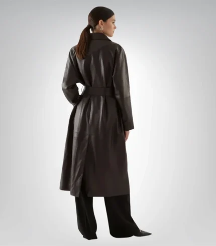 Long leather coat for women – elegant trench style jacket