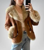 Women’s brown fur shearling coat – vintage handmade Afghan suede jacket