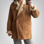 Women’s sheepskin shearling leather coat – handmade 1970s winter style