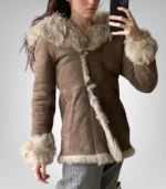 Handmade suede Afghan coat for women – sheepskin shearling hooded outerwear