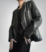 Handmade black leather blazer for women – vintage minimalist sheepskin style