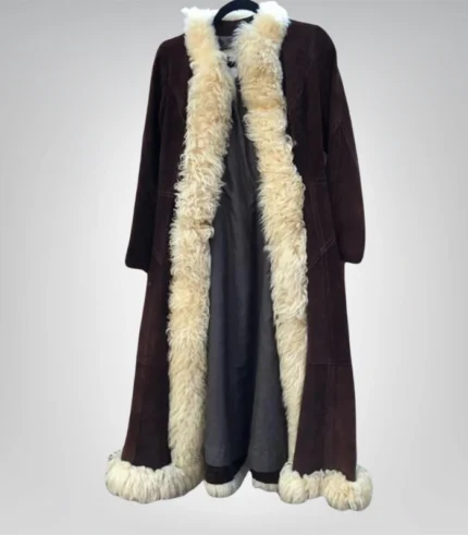 Women’s Dark Brown Sheepskin Suede Coat | Handmade Penny Lane Afghan Style