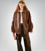 Korean style oversized bomber jacket for women – genuine leather coat