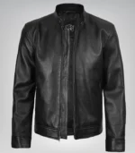 Classic men’s black leather Harrington jacket – Mike style outerwear design