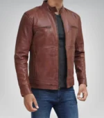 Men’s premium real leather biker jacket – tall fit cognac brown style