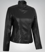 Women’s genuine black leather moto jacket – asymmetrical zip and classic design