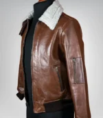 Brown leather bomber jacket for men – classic aviator winter outerwear 2025