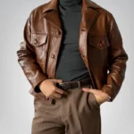 Distressed brown leather motorcycle jacket for men – vintage café racer handmade style