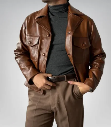 Distressed brown leather motorcycle jacket for men – vintage café racer handmade style