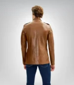 Men’s Brown Lambskin Leather Shirt Jacket – Slim Fit Motorcycle Biker Vintage Style Customizable Leather Jacket